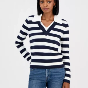 Nautica Women's Contrast-Collar Stripe Sweater