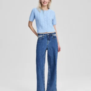 Women's Rhinestone Embellished Wide Leg Jeans, Macy's Exclusive