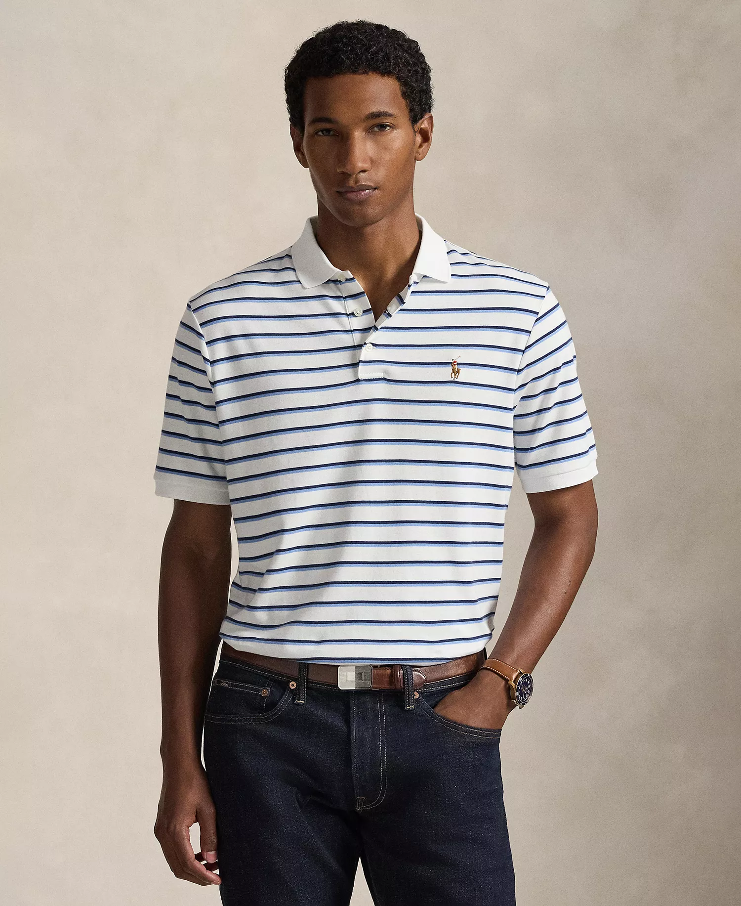 mni-48113b9d283c1155ce6c0ef1e871971a Men's Short-Sleeve Classic-Fit Striped Polo Shirt — изображение 3