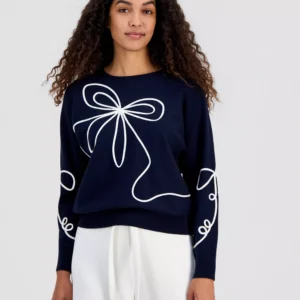 Women's Soutache Bow Crewneck Sweater