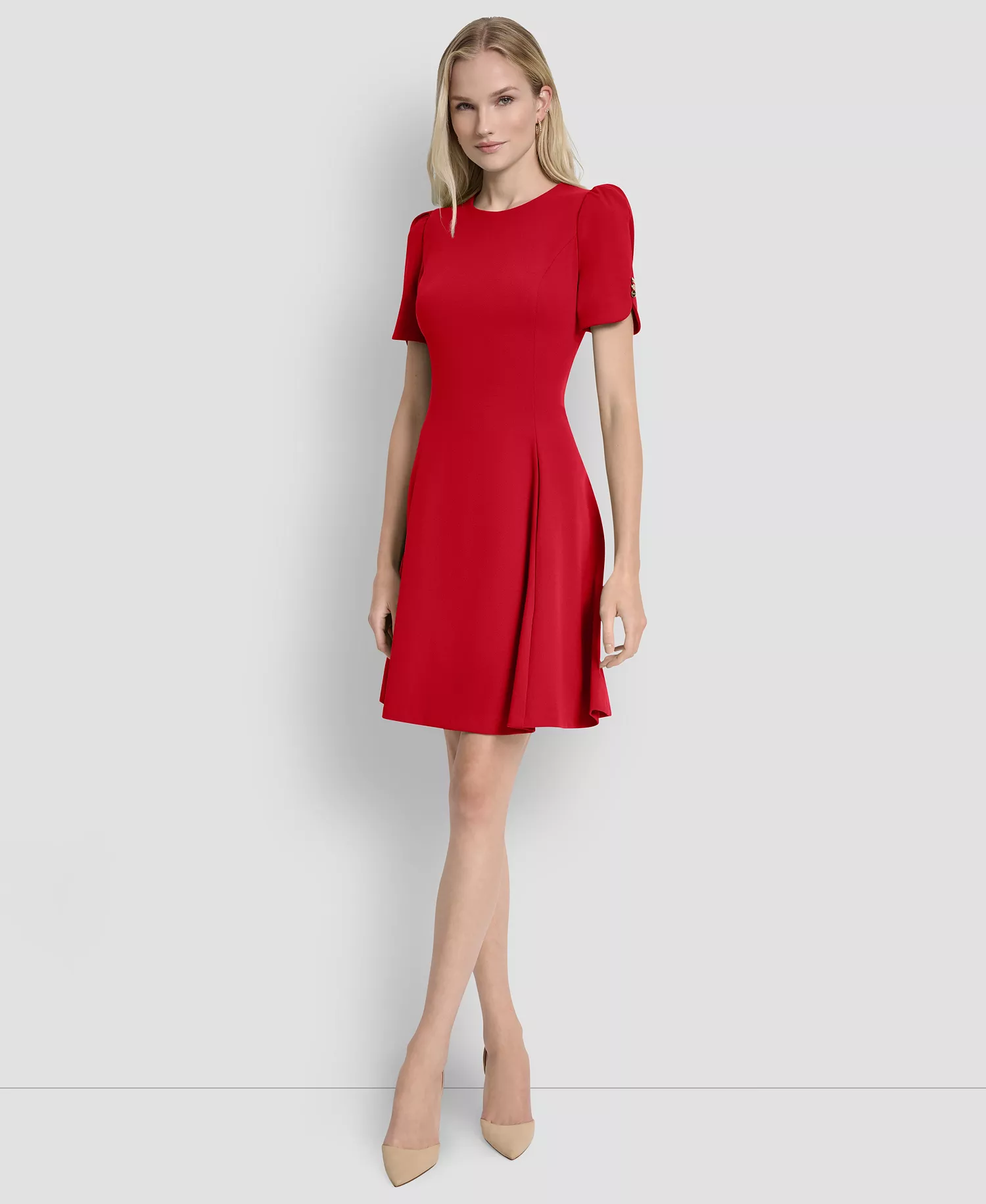 mni-4863c6091e033e7fa256977336e411c9 Women's Short Sleeve Fit and Flare Dress