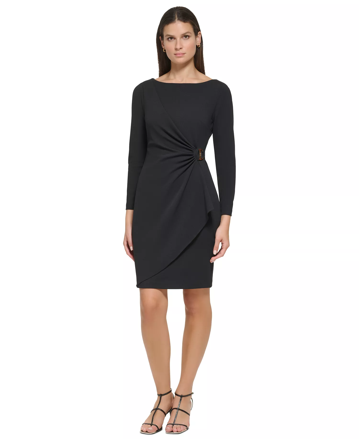 mni-49aa86c59ef39589f67f1d67f78f0dc4 Women's Side-Ruched D-Buckle Boat-Neck Dress