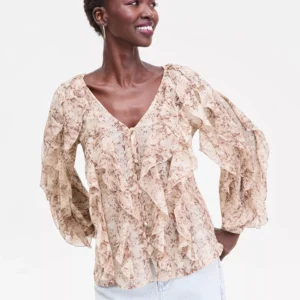 Women's V-Neck Ruffle-Front Top, Macy's Exclusive