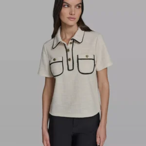 Women's Knit Henley with Framing Collared Top
