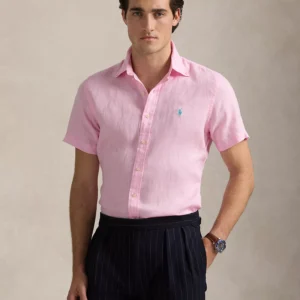 Men's Short-Sleeve Linen Button-Up Shirt