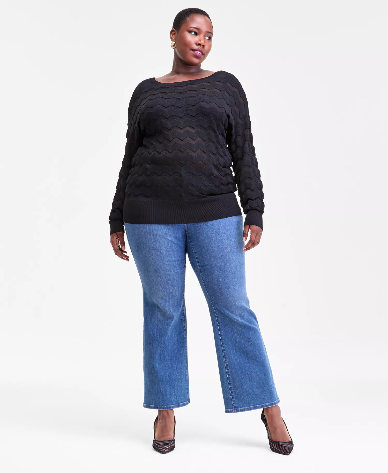 mni-4a5a3174b6e1d3ef9cb5adbdcbafc222 Plus Size Chevron Stitch Sweater, Macy's Exclusive