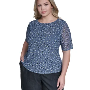 Plus Size Printed Gathered Shoulder Top