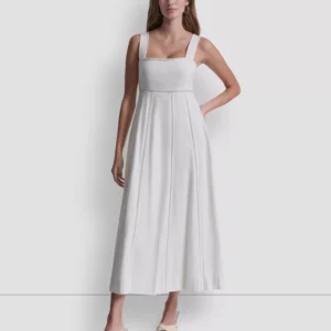 Women's Seamed Linen-Blend Tank Square Neck Dress