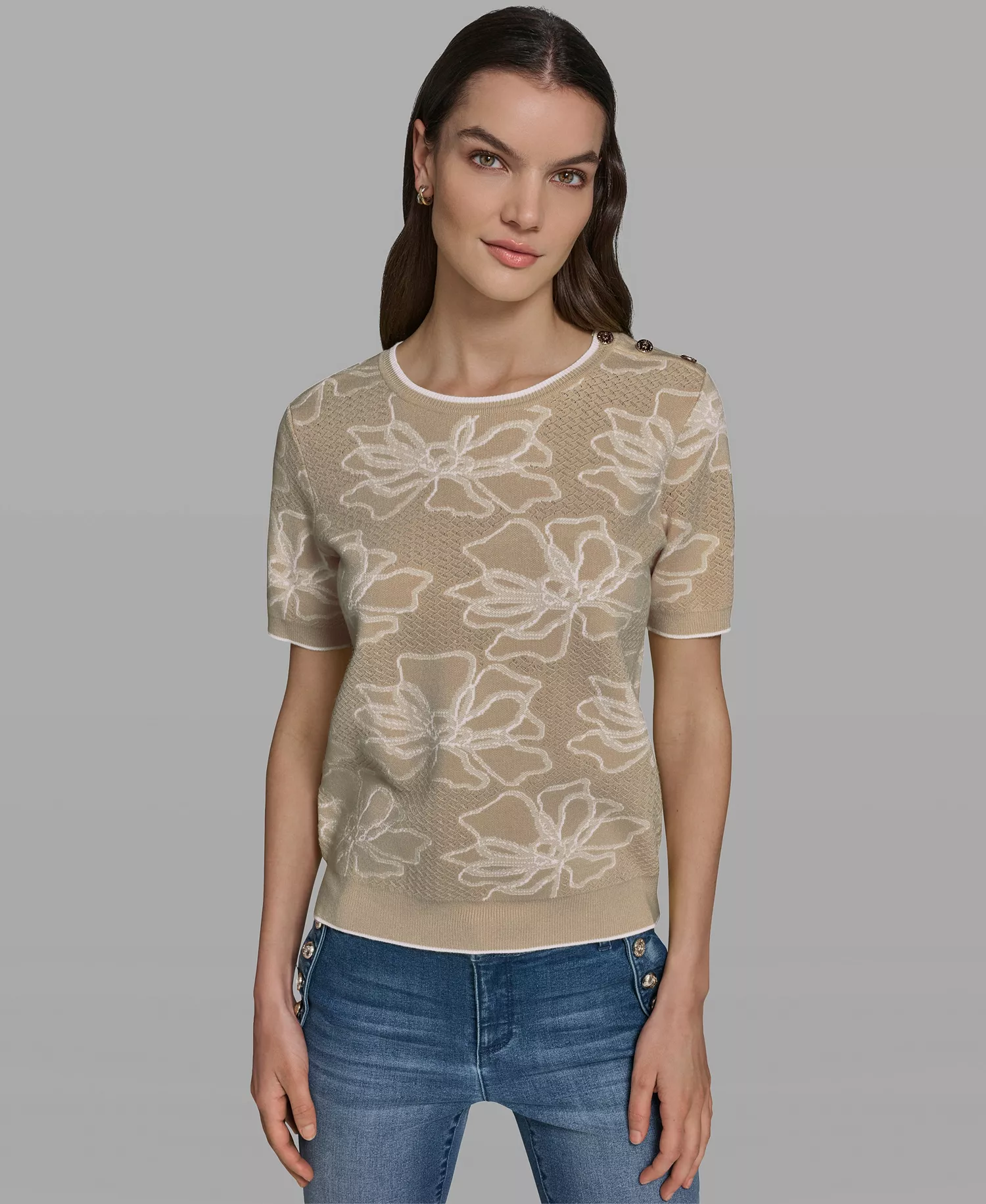 mni-4b181f1ebb10c136d5c1dbc85e713904 Women's Flower Print Short-Sleeve Sweater — изображение 3