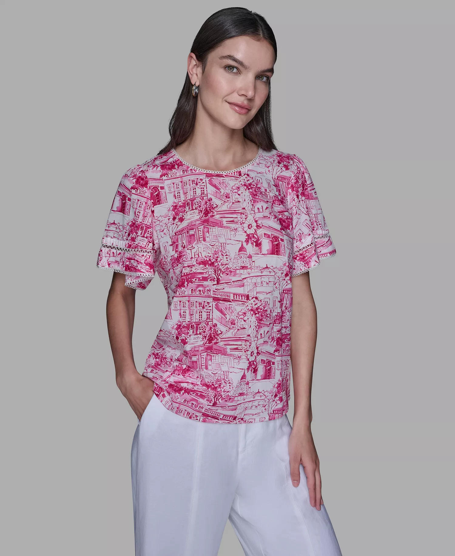 mni-4b5c5fee7b8ff676448d93ffa922b110 Women's Printed Trim Detail Top