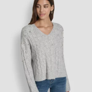 Women's Embellished Detail Long-Sleeve Sweater