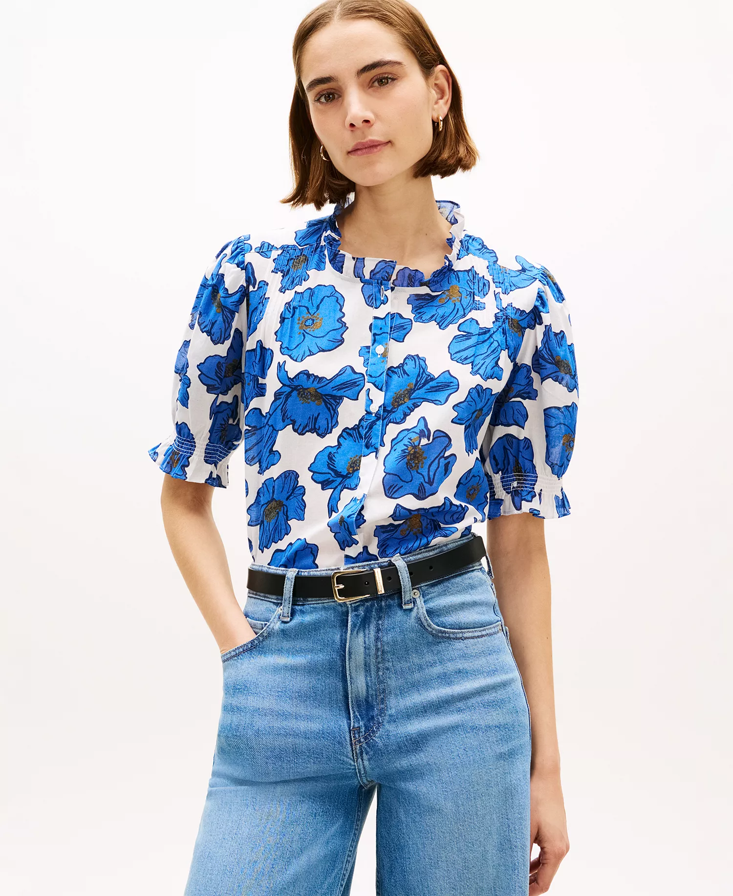 mni-4bd98288428d259d9610658a2223ea1e Women's Pin Tuck Cambric Short-Sleeve Blouse Top