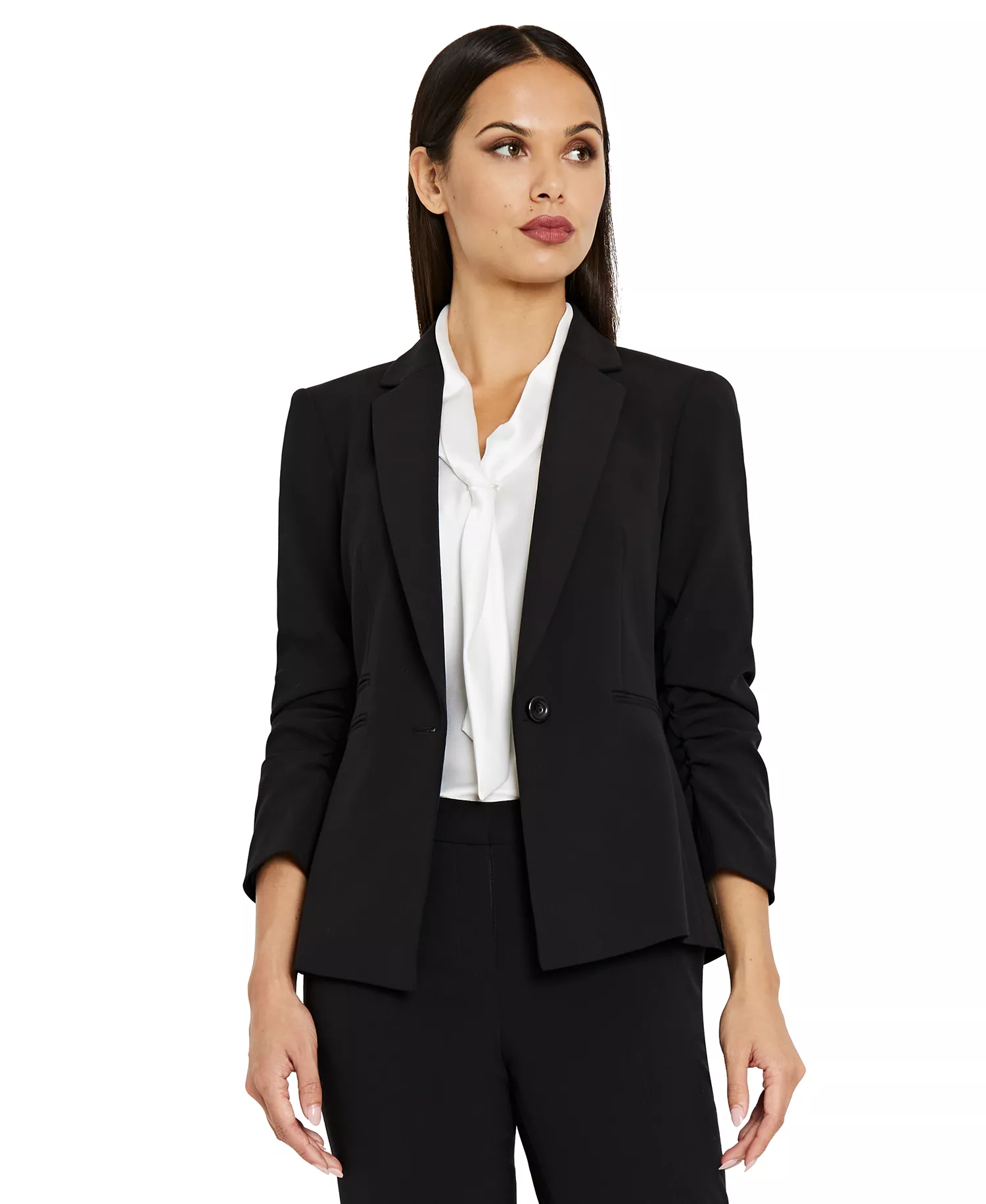 mni-4bf09a2579de792de47be712a097791f Women's Ruched-Sleeve One-Button Blazer — изображение 3