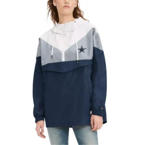 Women's White, Navy Dallas Cowboys Staci Half-Zip Hoodie Windbreaker Jacket