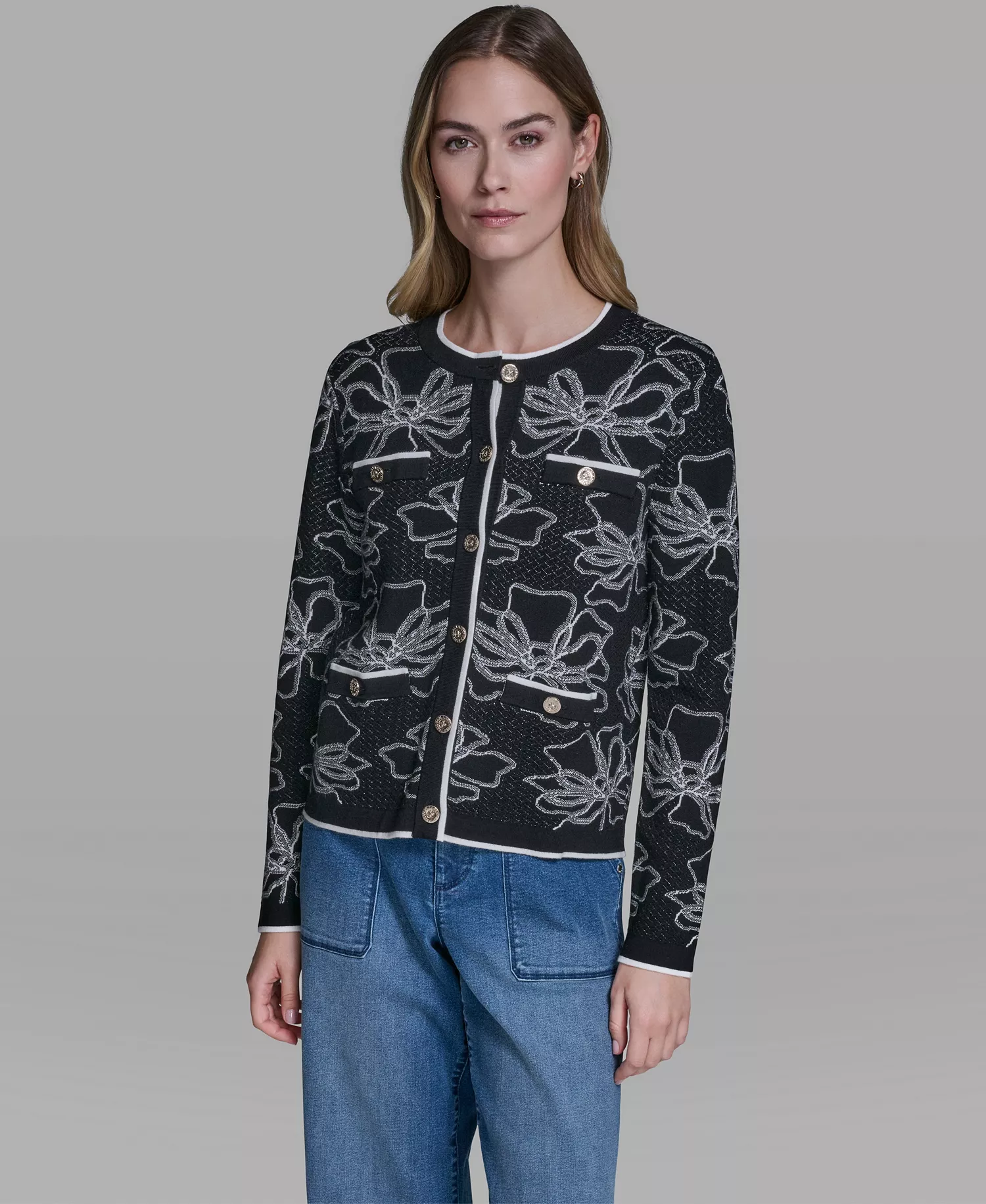 mni-4efb552b50b4cba5692b0a723c341158 Women's Flower Embroidered Cardigan Sweater