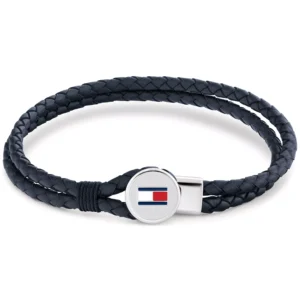 Men's Blue Leather with Stainless Steel Braided Bracelet
