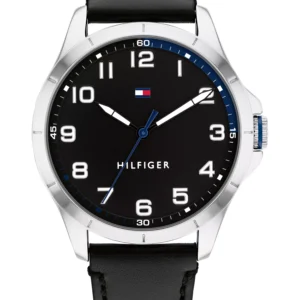 Men's Black Leather Strap Watch 44mm