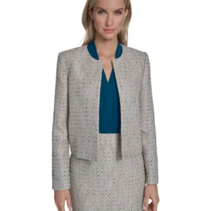 Petite Collarless Open Front Jacket and Knee Length Pencil Fashion Skirt