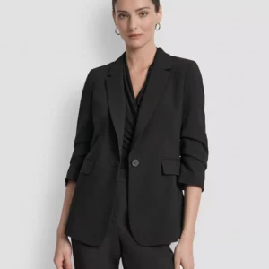 Women's Ruched-Sleeve One-Button Blazer