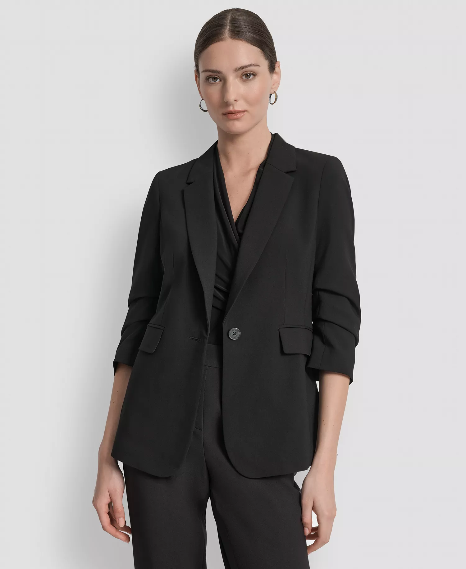 mni-51db5240fd500e17f520504296a29c1a Women's Ruched-Sleeve One-Button Blazer