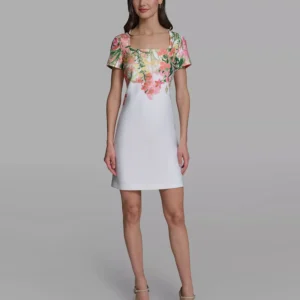Women's Floral Border Square Neck Dress