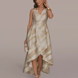 Women's V-Neck High-Low Jacquard Gown
