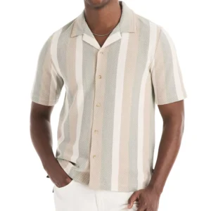 Men's Short-Sleeve Textured Stripe Polo Shirt
