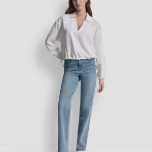Women's Cropped Long-Sleeve V-Neck Shirt