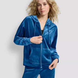 Women's Platinum Velour Rhinestone Logo Full-Zip Hoodie