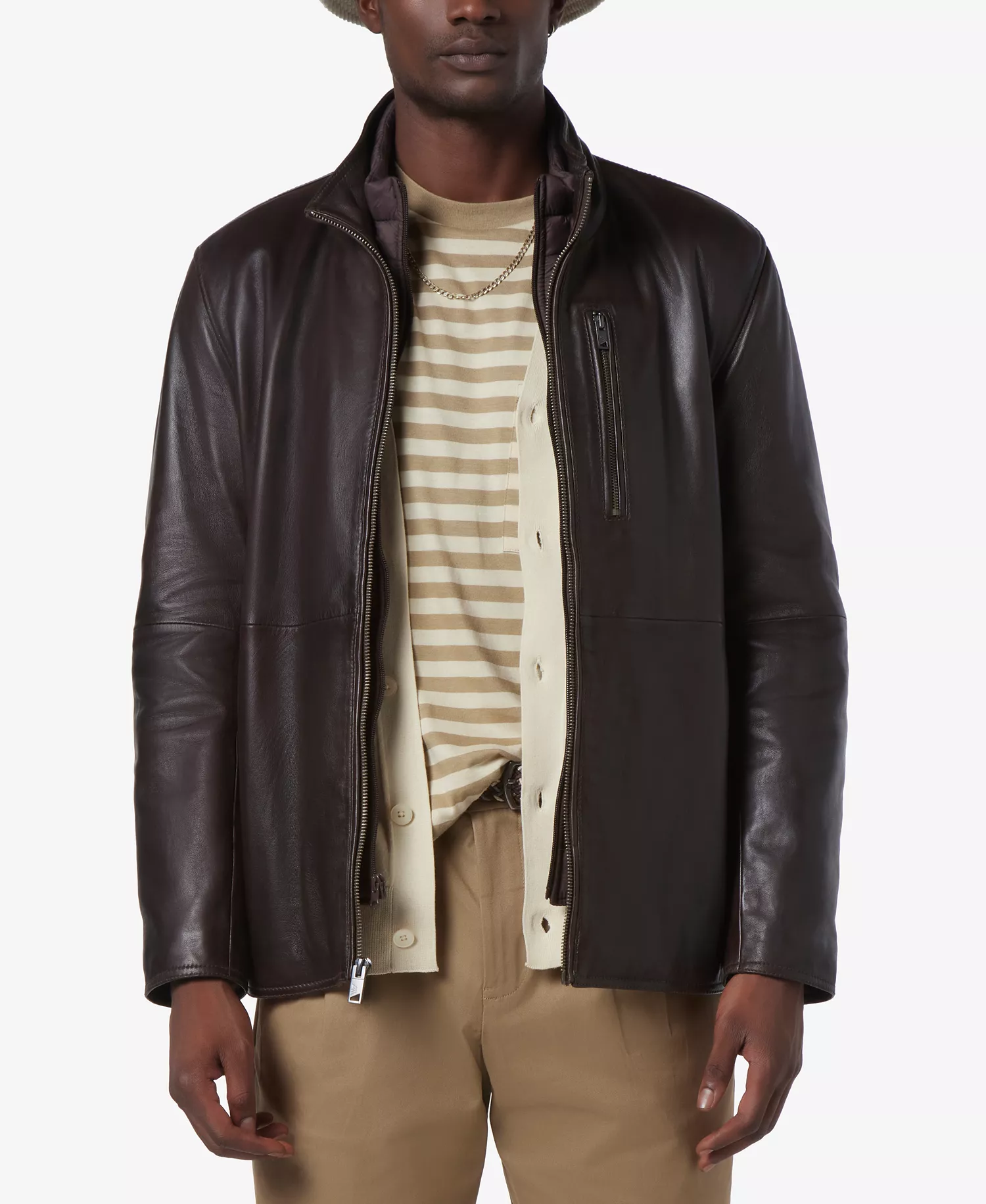 mni-559fd6abe0ef9fe74309b4040b7a6728 Men's Wollman Smooth Leather Racer Jacket with Removable Interior Bib — изображение 3