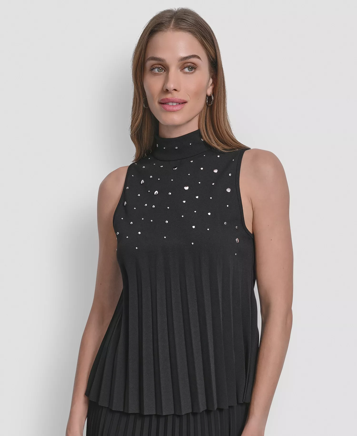 mni-56555a1e76d57afaa703aea65c43f647 Women's Studded Mock Neck Top