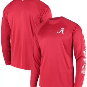 Men's PFG Crimson Alabama Crimson Tide Terminal Tackle Omni-Shade Long Sleeve T-shirt