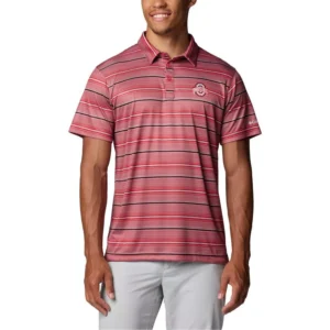 Men's Scarlet Ohio State Buckeyes PFG Super Terminal Tackle™ Omni-Shade™ Stripe Polo Shirt