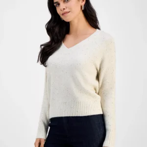 Petite Roving Sequin V-Neck Sweater, Macy's Exclusive
