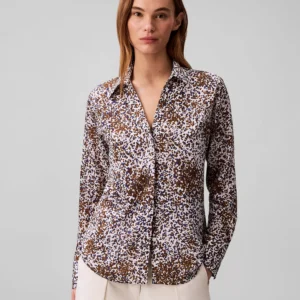 Women's Textured Print Slim Button-Down Shirt