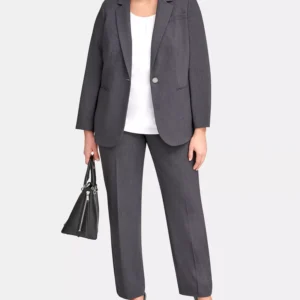 Plus Size One-Button Jacket & Straight-Leg Pants