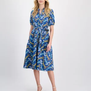Women's Embroidered Tie-Waist Midi Dress