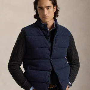 Men's Herringbone Print Estate Mock-Neck Rib Vest