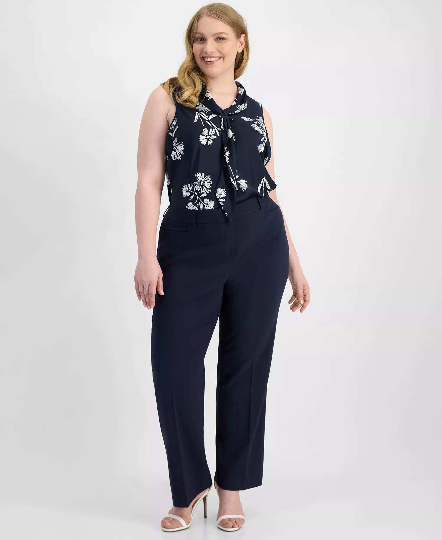 mni-5bae00ba7e5d72f1847629217c9e9fba Plus Size Bird Eye Press-Pleat Straight-Leg Pants