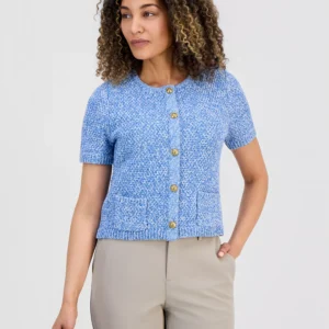 Petite Marled Short-Sleeve Cardigan, Macy's Exclusive