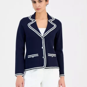 Women's Three-Button Colorblocked-Trim Jacket