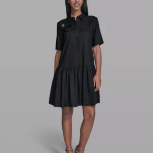 Women's Drop Waist Collared Shirt Dress