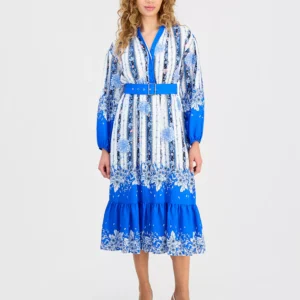Women's Floral Belted Half-Placket Dress