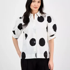 Women's Short-Blouson-Sleeve Button-Front Shirt