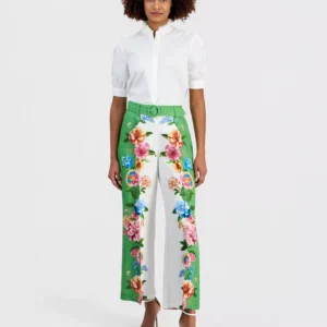 Women's Printed Belted Wide-Leg Pants
