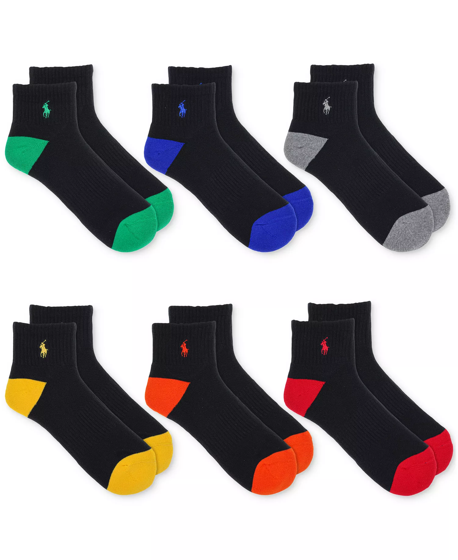 mni-607a9389ed5d216dc470043eb6c1a632 Men's 6-Pk. Performance Colored Heel Toe Quarter Socks