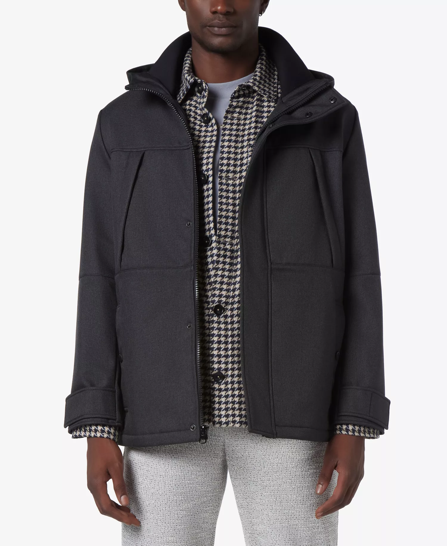 mni-6147a4fa57ab8c9beb57e5295f823b37 Men's Tompkins Micro-Houndstooth Fleece-Lined Soft Shell Hooded Parka