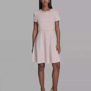 Women's Embellished Neck Short Dress