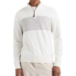 Men's Textured Quarter-Zip Colorblocked Sweater