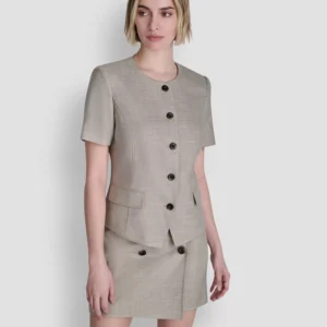 Women's Windowpane Short-Sleeve Structured Top and Melange Skirt